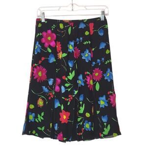Vintage Carlisle Silk Floral A-Line Mini Skirt Black Pink Size 4 Retro